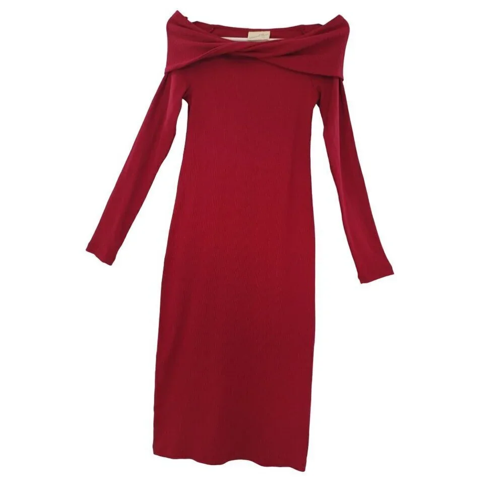 Universal thread, Elegant dress for women, red, cotton and polyester, size XS. N